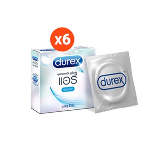 Durex ดูเร็กซ์ แอรี่ ถุงยางอนามัยแบบบาง ผิวเรียบผนังขนาน ถุงยางขนาด 52 มม. 2 ชิ้น x 6 กล่อง (12 ชิ้น) Durex Airy Condom