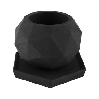 สินค้าขายดี💯 กระถางปูนทรงกลมเรขาคณิต+จาน บ้านปูนปั้น สีดำ CEMENT PLANT POT &amp; SAUCER BPP GEOMETRIC CIRCLE BLACK สินค้าคุณ