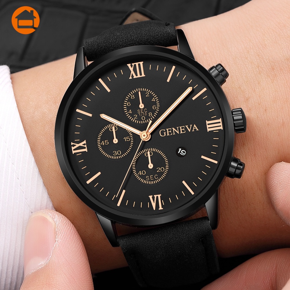 นาฬิกาผู ้ ชาย /สายหนังลําลอง Quartz Dial/Calendar/นาฬิกาลําลอง