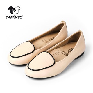 ส่งฟรี!! Taminto รองเท้าผู้หญิง หนังแท้ ส้นแบน ทรงบัลเล่ต์ หัวมน เรียบหรู W83319 Womens Leather Ballet Flats