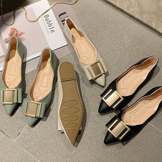 Korean version of the wild ladies wind set feet scoop shoes hollow square buckle flat peas shoes tide  รหัสสินค้า S1148