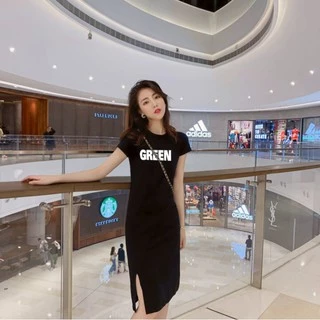 fashiongirl1688👗 เดรสยาวเเขนสั้น ผ้าฝ้าย เนื้อดี ยืดหยุ่นเยอะ รุ่นขายดี คอกลม กระโปรง แฟชั้นผู้หญิง