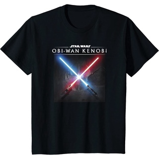 เสื้อยืดโอเวอร์ไซส์เสื้อยืด ผ้าฝ้ายแท้ พิมพ์ลายโปสเตอร์ Star Wars Obi-Wan Kenobi Crossed Lightsabers คุณภาพสูงS-3XL