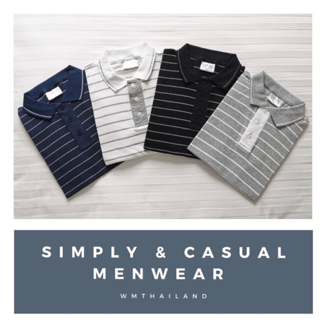 [ WMMAR1 ลด 15% ] เสื้อโปโล เนื้อผ้าลายริ้ว ตัดเย็บทรง Slim เนื้อนุ่ม สวมใส่สบาย - รูปที่ 5