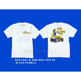 เสื้อยืดโอเวอร์ไซส์QWT104-2 SAD BOY WHITE ขาวS-3XL