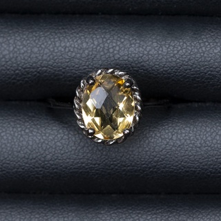 แหวนพลอย (Natural Citrine) อัญมณีแห่งความรัก เรือนเงินแท้92.5% ชุบดำ ไซส์นิ้ว58
