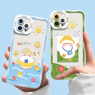 เคสโทรศัพท์ซิลิโคน TPU ใส แบบนิ่ม ลายการ์ตูนเป็ด กันกระแทก สําหรับ IPhone 14 6 6S 7 8 Plus X XS XR 11 12 13 Pro Max