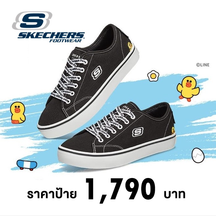 💸เงินสด​ 600​ 🇹🇭 แท้~ช็อปไทย​ 🇹🇭 Sally แซลลี่ (ดำ) SKECHERS Line Friends รองเท้าลำลองผู้หญิง ผ้าใบสุขภาพ รองเท้าไลน์