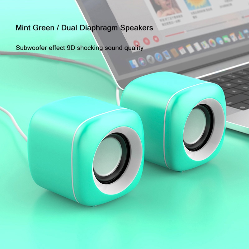 ลำโพงคอมพิวเตอร์ USB Wired Computer Speakers Pink Green Bass Mini ...