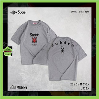 Sudd เสื้อคอกลมชาย ทรง oversize รุ่น God money สีเทาอ่อน