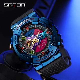 SANDA Creative Mens Watch กีฬาหรูหรากันน้ำควอตซ์ Multi-Function ว่ายน้ำ ทหาร Mens Watch