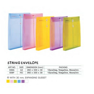 Flamingo No.936A6 Smart String Envelope ซองพลาสติกผูกเชือก A6 Size : 125 x 175 x 30 mm. 6 สี