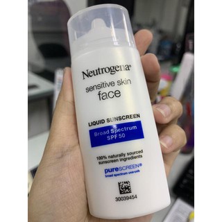 Neutrogena® Sensitive Skin Face Liquid Sunscreen Broad Spectrum SPF 50, 40 ml นูโทรจีนา ครีมกันแดดสำหรับผิวบอบบาง