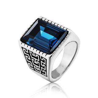 Classic Luxury Mens Great Wall Pattern Casual Gemstone Ring Jewelry