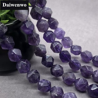 Purple Amethyst Beads อเมทิสสีม่วงลูกปัด 6-12 มิลลิเมตรเหลี่ยมเพชรพลอยหินธรรมชาติตัดอัญมณีเรขาคณิต DIY