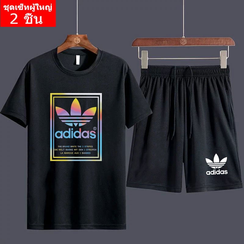 BK444+FF249 เสื้อยืด+กางเกงขาสั้น แฟชั่นเสื้อผ้า ชุดเซ็ท ใส่ได้หญิงและชาย