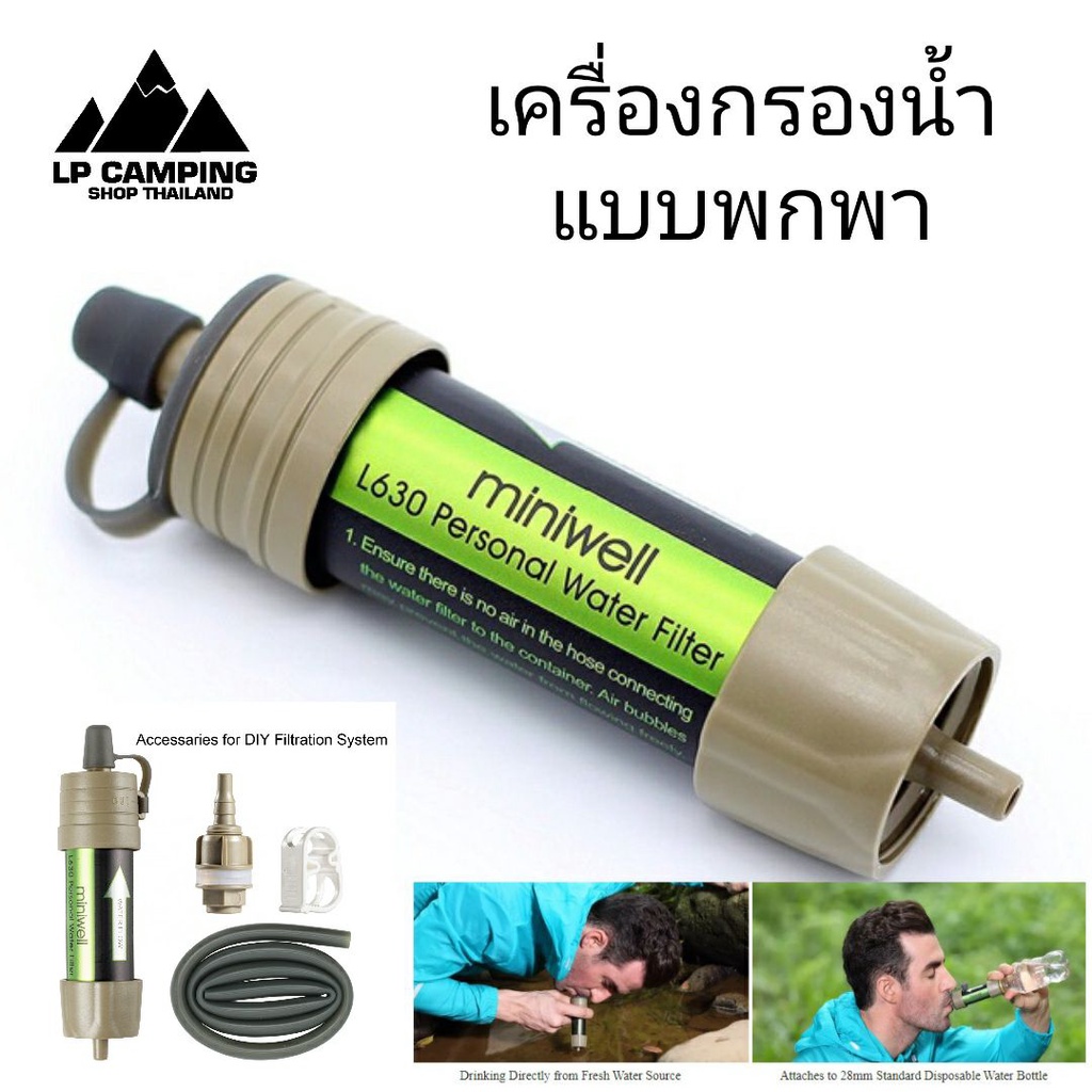 🔥 เครื่องกรองน้ํา แบบพกพา พร้อมอุปกรณ์เสริมครบ เครื่องกรองน้ำแบบพกพา เดินป่า Miniwell รุ่น L630