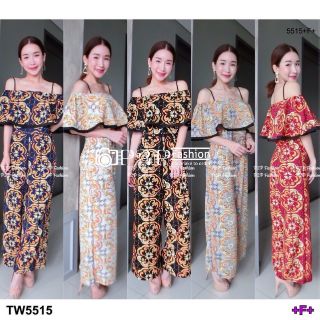 &lt;TW5515&gt;จั้มสูทสายเดี่ยว ปาดไห่ล ลายD&amp;G จั้มสูทขายาว สายเดี่ยว ปาดไห่ล พิมพ์ลายD&amp;G ผ้าวูลเวฟ