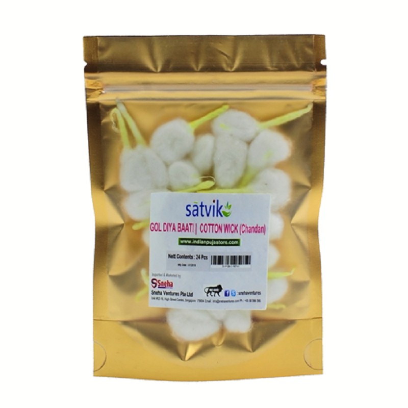 Satvik Diya Batti Gol Chandan (สําลีกลม) 8 โหล (96 ชิ้น) สําหรับสวดมนต์