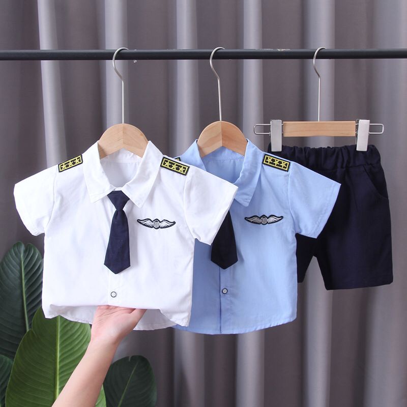 NEW เสื้อผ้าเด็ก เสื้อผ้าเด็กผู้หญิงเด็กผู้ชาย captain uniform ชุดกัปตัน เสื้อ+กางเกง ผ้าสบาย ／80cm-110cm Fs0026