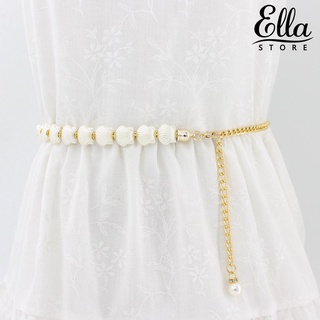 Ellastore123 สายโซ่คาดเอว ประดับไข่มุกเทียม ปรับได้ แวววาว เครื่องประดับ สําหรับทุกวัน