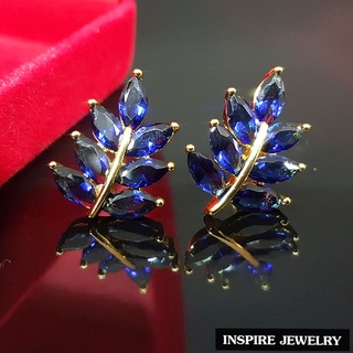 Inspire Jewelry (NN) ,ต่างหูช่อมะกอกไพลิน รูปดาว ตัวเรือน 24K ขนาด 1CM สวยหรู  พร้อมกล่องทอง                       .