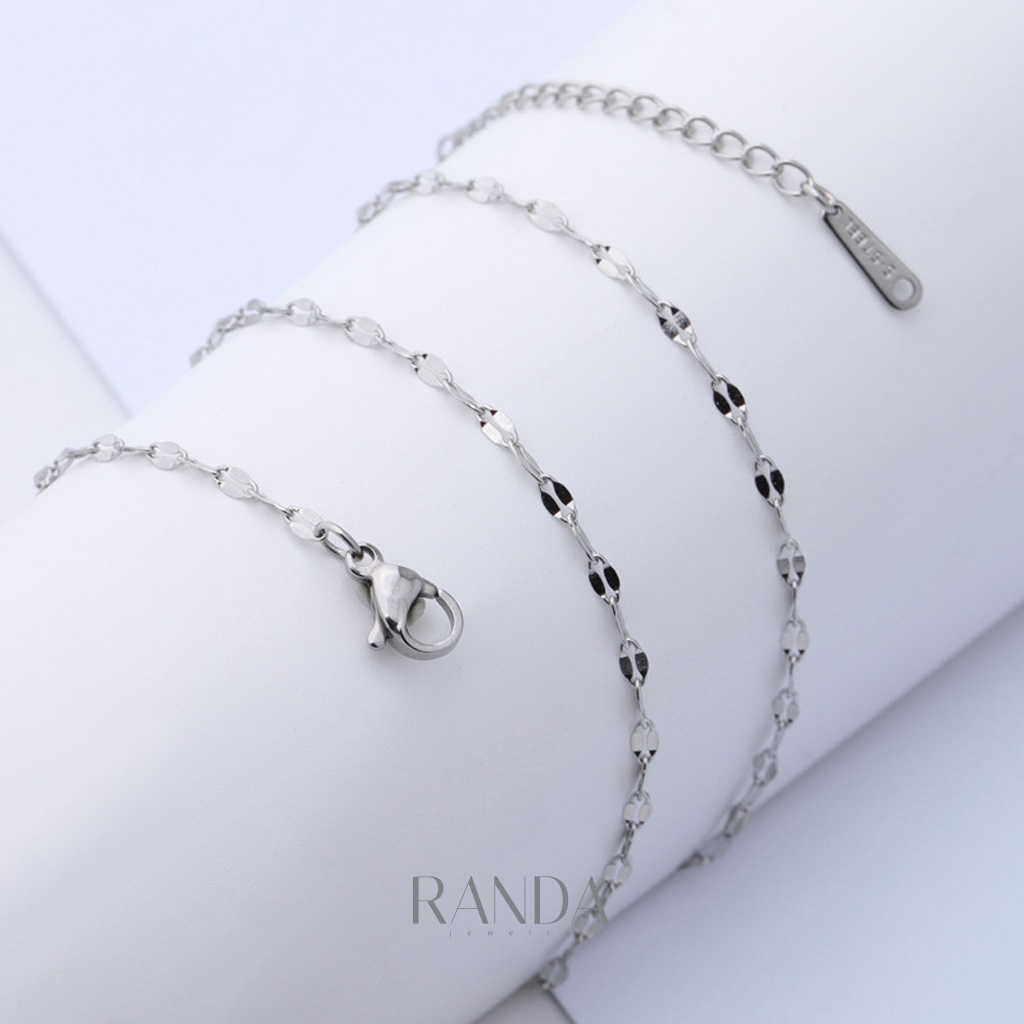 Randa สร้อยคอลาย โซ่แบน สีเงิน สีพิ้งโกล สีทอง สแตนเลสแท้ โดนน้ำหอม อาบน้ำ ออกกำลังกาย ลงทะเลได้ ไม่ลอก ไม่ดำ