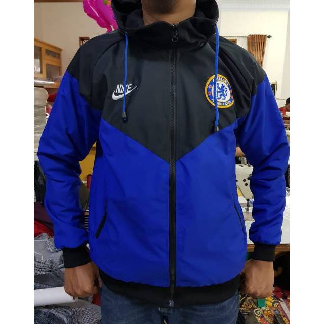 Hitam Chelsea Taslan Skills Hoodie Jacket สีฟ้าสีดํากันน้ํา Windbreaker Tad Hoodie จัมโบ้ขนาดใหญ่ XX