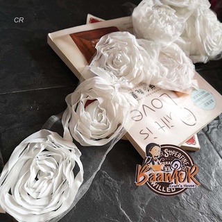 90cm (1y) ผ้าลูกไม้ ดอกไม้ กุหลาบ แถว ลาย ดอกกุหลาบ 10cm สีครีม ตัดความยาว 90cm Rose Lace for diy , for sew