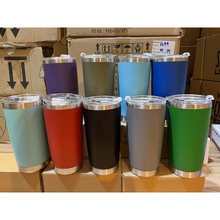 แก้วน้ำ 20oz เก็บความเย็น ร้อน สีพื้นแบบหนา ฝาไห้ ถ้วยแก้วสแตนเลส
