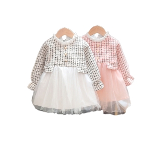 【Fashionbaby】ชุดเด็กผู้หญิง ลายสก๊อต ชุดเดรส เดรสเจ้าหญิงแขนยาว 0-4อายุ