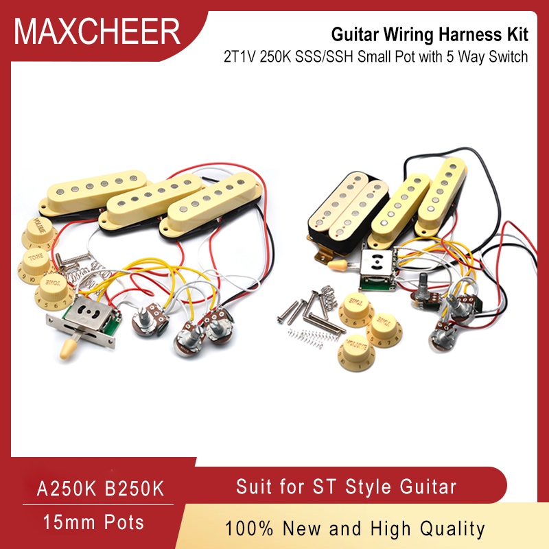 ครีมกีตาร์ไฟฟ้าสายรัดสายไฟ Prewired พร้อมรถกระบะและสวิตช์ 5 ทิศทาง 2T1V SSS/SSH/HSH Pickup สําหรับกีตาร์ ST