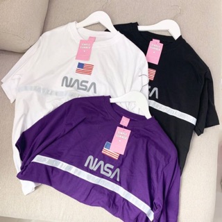 เสื้อยืดโอเวอร์ไซส์ ลาย NASAแถบเงิน