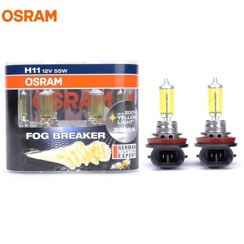 Osram Fog Breaker 2600K H11 12V 55W Super Yellow Auto Head Light หลอดฮาโลเจนรถโคมไฟ 64211FBR, คู่