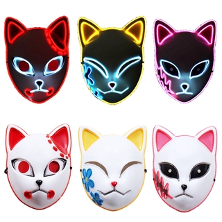 Anime Led Masks Demon Slayer Kamado Tanjirou Sabito Makomo Halloween Light Mask Cosplay Party Costume Props Fox Masks