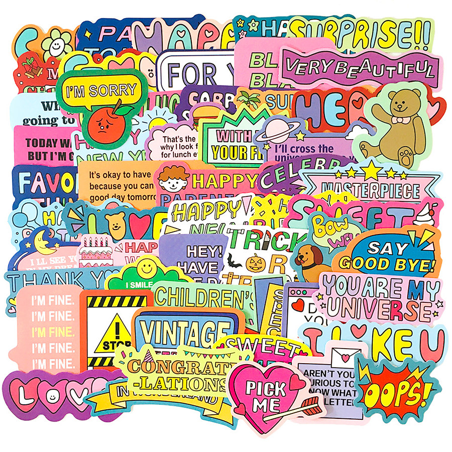 55Pcs/Set Colorful Healing English Word Letters Series 01 สติ๊กเกอร์ DIY Fashion Mixed Waterproof Doodle Decals สติ๊กเกอร์