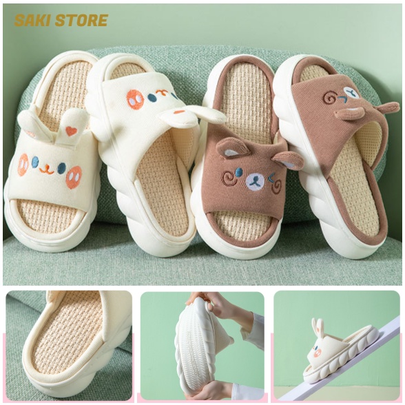 🧸ใหม่🧸(SH-1-16) รองเท้าแตะลินินญี่ปุ่น ใส่เดินในบ้าน รองเท้าสลิปเปอร์ แบบหนานิ่มใส่สบาย กันลื่น ลายหมี/กระต่าย