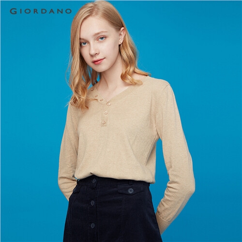 GIORDANO WOMEN Half placket knitted sweater 13359801