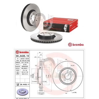 09 A426 11 จานเบรค ล้อ F (ยี่ห้อ BREMBO) รุ่น UV LAND ROVER Rover Freelander L359 ปี2006-2014