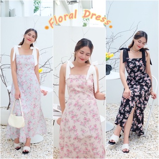 [ลดทันที 20% ใส่โค้ด WRBKHA]Floral Dress 🌸 เดรสยาวลายดอก สายผูกโบว์ สวยหวาน