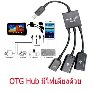 สายแปลง micro usb OTG hub แบบมีไฟเลี้ยงด้วย