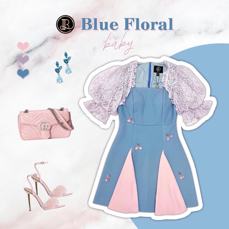 Blue floral : BLT BRAND : มินิเดรสสีฟ้าชมพู➡️ขายแล้ว