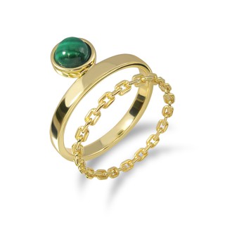 Mizuchol แหวนเงินแท้ ประดับหิน Malachite แท้ Evergreen Stacking Ring