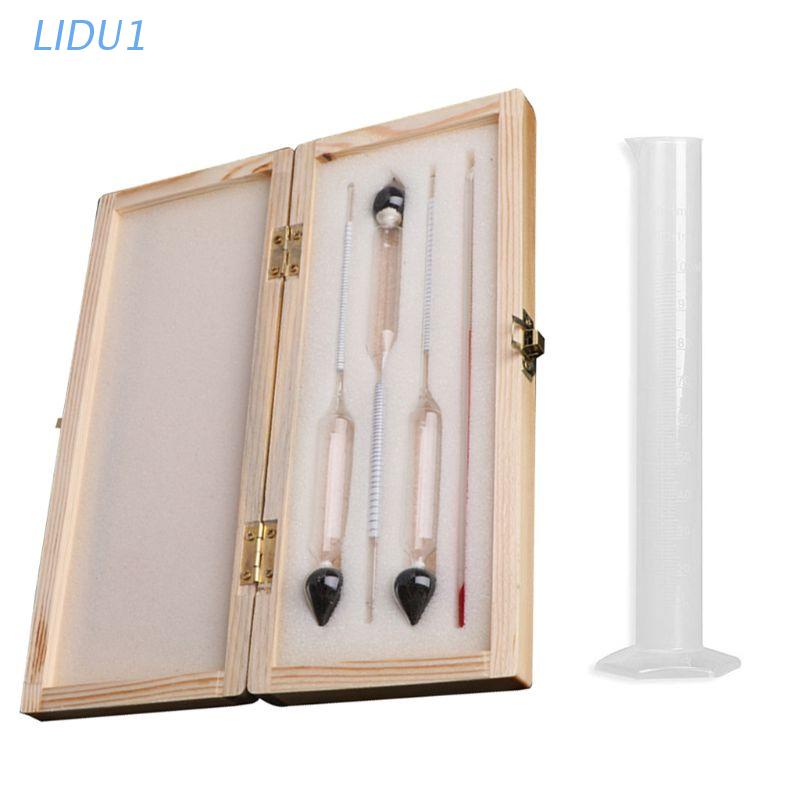 LIDU1  Hydrometer Tester Vintage measuring bottle wooden box Set Tools Alcoholmeter Alcohol Meter Wi