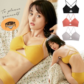 B-210  [Sportbra4u]สายเดี่ยวครอปบราผ้าร่องทรงโบว์สายไขว้หลัง