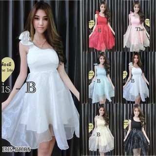 Mini Dress ปาดไหล่เฉียงแต่งโบว์  [B0108]