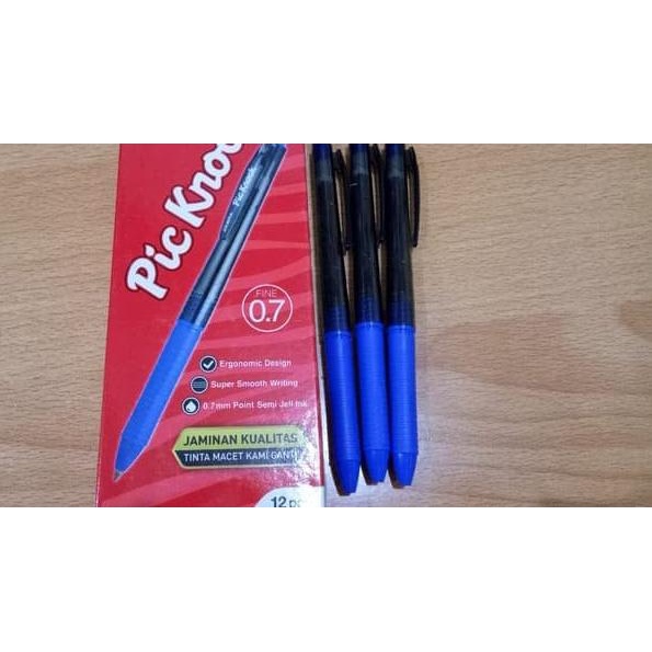 ♘ ม้าลาย. 0.7มม. KNOCK PIC SEMI GEL PEN (สีฟ้า) (PERLUSIN) ♗