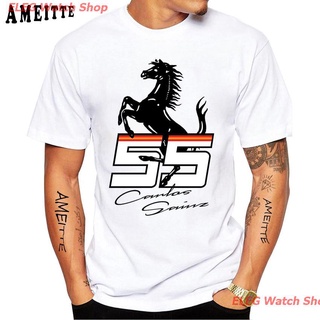 เสื้อยืดยอดนิยม Ameitte ใหม่เสื้อยืดลําลองสําหรับผู้ชายแขนสั้นสีขาว Carlos Sainz 55 Race Car Popular T-shirts