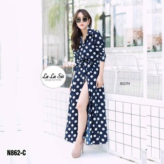 Maxi Dress แม็กซี่เดรสเชิ้ตแขนยาว ลายจุด