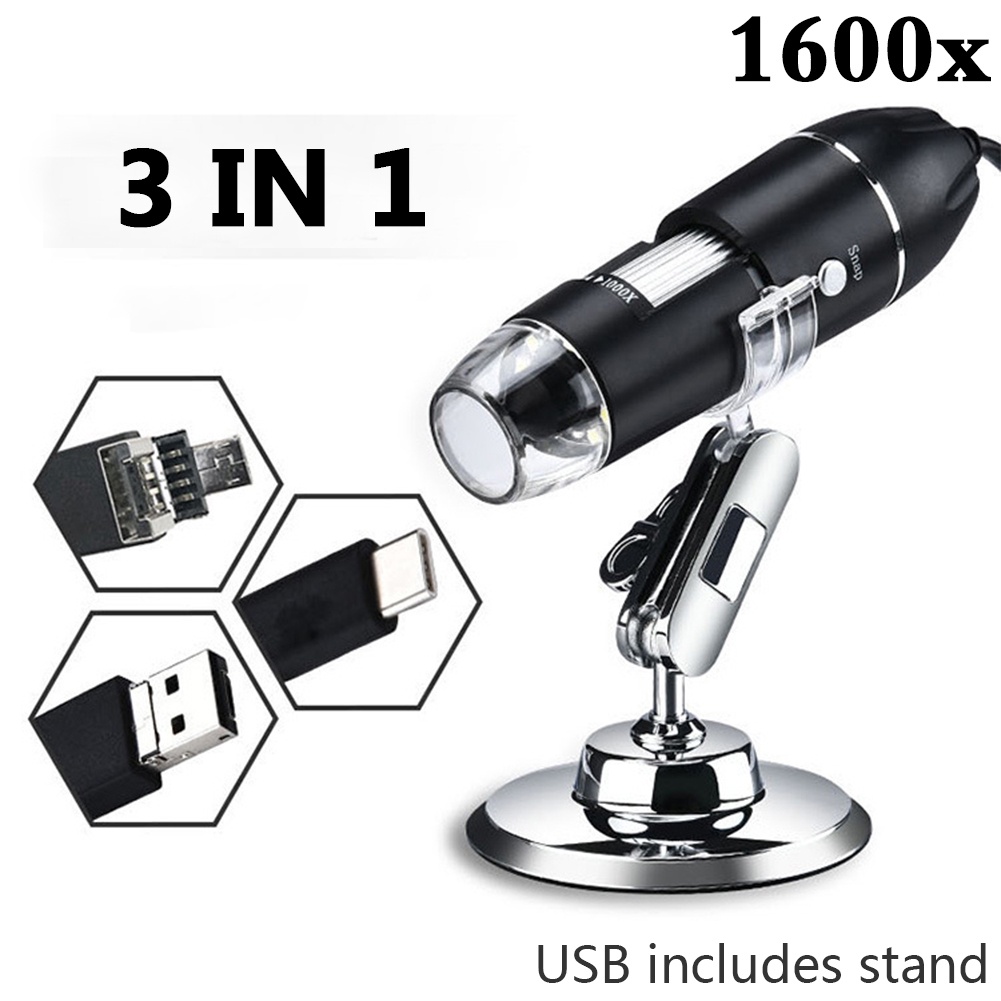 กล้องไมโครสโคปดิจิตอล ขยาย1600Xเท่า ต่อ คอมพิวเตอร์ มือถือAndroid typeC microUSB USB digital microscope